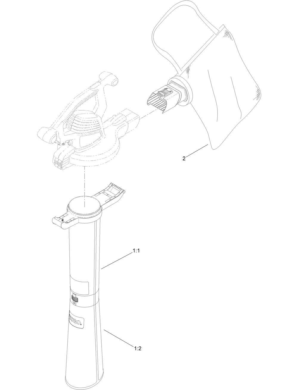 Bag And Tube Assembly Diagram and Parts List for 51671 (320000001 - 320999999)(2020) Lawn Boy Leaf Blower / Vacuum